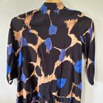 Noen Shirt Dress Abstract Print Button Up Long Sleeve Pockets Size US 8 Black Photo 5