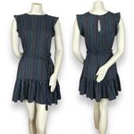 Marine layer Dress Laney Linen Mini Navy Rainbow Stripe Size Small Braided Belt Photo 3