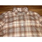 Polo Ralph Lauren Flannel Shirt Top Women Medium Beige Brown Plaid Pony Preppy Tan Size 8 Photo 1