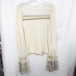 Free People  Small Top Ivory Embroidered Bell Sleeve‎ Flared Boho Dramatic 696 Photo 10