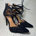 MIA  Black Suede Laser Cut Lace Up Stiletto Heels Women's Size 6 Photo 0