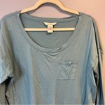 Sundance  Top Slate Blue Scoop Neck Long Sleeve Breast Pocket Tee Sz L EUC Photo 1