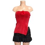 With Jean WITH JÉAN Belle Crushed Velvet Strapless Top, Red, XS Photo 4