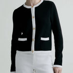 Quince Knit Black With White Accents Cotton Cardigan Sweater XL Women’s Classic Photo 0