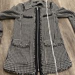 ZARA houndstooth tweed jacket zip front pockets black white xs Photo 8