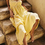 Free People  FREE-EST Poppy‎ Midi Dress Open Back Size Large Butter Yellow Photo 0