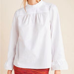 Anthropologie MAEVE Poplin Cotton Bell Sleeve Blouse in White Photo 0
