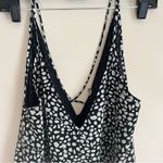 Womens Romper Size Medium Black White Print Strappy Shorts Lined Tank Cross Back Photo 1