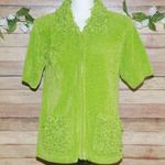 Lisa International Size M Funky Retro Lime Green Crop Sweater Zip Front Chenille Size M Photo 0