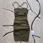 ASOS DESIGN lace-up back structured mini dress with square neck in khaki Photo 1