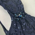 Betsy and Adam Sequined Lace Embellished Long Column Evening Gown Navy Blue Size 8 Photo 8