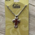 NWT Forever Faithful hammered metal rhinestone Cross necklace new Brown Photo 0