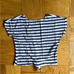 frame denim Frame cotton/linen blend relaxed fit tie front blue/white striped t-shirt XS EUC Photo 2