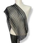 Vintage Scarf Black Sheer Stripes Gold Thread Women Elegant Dressy Retro Nylon Photo 1