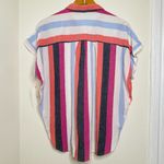 Time & Tru Gauzy Cotton Striped Shirt Women’s Medium Oversized Casual Relaxed Photo 3