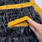 STAUD Buddha black faux shearling fur jacket w/ yellow leather trim size S small Photo 2