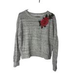 Splendid Rose Embroidered Sweatshirt Gray Slouchy Balloon Sleeve Small Cottage Photo 2