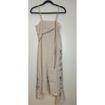 ZARA Cream Embroidered Midi Dress XS Scallop Hem Boho Festival Linen Blend Photo 8