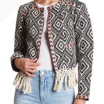 Tularosa Jacket Women Small Black Ivory Open Front Fringe Santa Fe Coat Aztec Photo 0