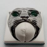 Silver, Black, & Green Tiger Head Ring Silver Size 6 Photo 4