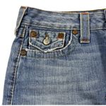 True Religion  Joey Skirt Blue Denim Jean Size 27"‎ Light Wash Distressed USA Photo 2