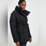 ASOS Black tie waist belted puffer jacket coat Photo 8