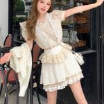 Japanese Kawaii Gyaru Lolita Himekaji Princess Cream Lace Frill Blouse Shirt Top Size XS Photo 3