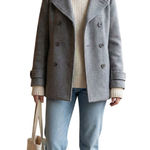 L.L.Bean  Women Gray Wool Double Breasted Peacoat Jacket Size 8 Petite Photo 0