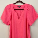 J.Crew  Salmon Pink Flutter Sleeve Linen‎ V Neck Top Size Medium Photo 4