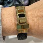 Like new! Black faux Leather Bracelet with‎ Gold Photo 0