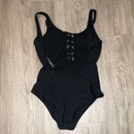One Piece MOSSIMO Women's Black Solid Lace Front Scoop Neck/Back  Swimsuit sz S Photo 2