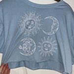 SheIn Baby Blue Cropped Short Sleeve Tshirt Sun Moon Cloud Boho Size Medium Photo 4