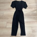 Anthropologie  Sutton Ponte Jumpsuit Black V-Neck Belted Knit Size S Photo 1