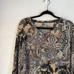 Y2k Blue Brown Paisley Print 3/4 Sleeve Top Blouse Shirt M Western Boho Grunge Size M Photo 1