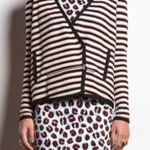 Veronica Beard MADE IN USA Womens 2 White Red Black Stripe Knit Cardigan Jacket Photo 0