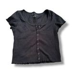 American Eagle  Black Ribbed/Knit Button-Up Crop – Small Photo 1