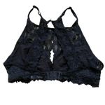 Jenny Jen Black Embroidered Floral Lace RACERBACK PADDED BRALETTE Spandex SZ L Black Size L Photo 1