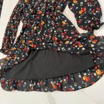 Pomelo Midi Ruffled Black Floral Long Sleeve Dress Womens Small Smocked Neckline Photo 6