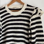 Loft  Striped Ruffle Shoulder Crewneck Sweater Long Blouson Sleeves Black Size XL Photo 3