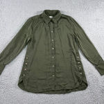 Chico's Button Down Shirt Women 1 US Size 8 10 Olive Green Satin Modal Neutral Photo 0