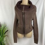 Nine West  Brown Zip Up Ribbed Long Sleeve Sweater S Photo 2