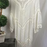 Vivid White Crochet Lace Tie Front Fringe Trim Swim Suit Cover Top 2X Photo 1