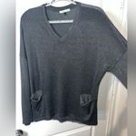 Tempo Paris Italy Women’s V-neck Clear Sequin Back Gray Fuzzy Sweater Pocket Sm Photo 5