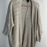Tahari Womans Sweater Large Beige Knit Open Front Cardigan Short Sleeves Photo 0