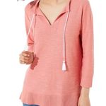 Loft Split Neck Fringe Tassel Tunic Pullover Top Ballet Blush Coral Pink Small Photo 0