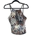 Bleu Rod Beattie  Tankini Top High Neck Underwire Lattice Keyhole Floral Brown 6 Photo 2