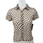 No Boundaries NEW  Brown White Gingham Check Illusion Button Down Shirt Top S Photo 0