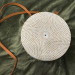 Round Woven wicker shell Bag crossbody in Cream and Tan new with defect Photo 5
