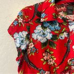 City Streets bright red floral and bird button front dress size small Photo 3