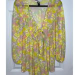 Beach Riot  Yellow Pink Romper Cover Up Medium Tie Front V Neck Photo 1